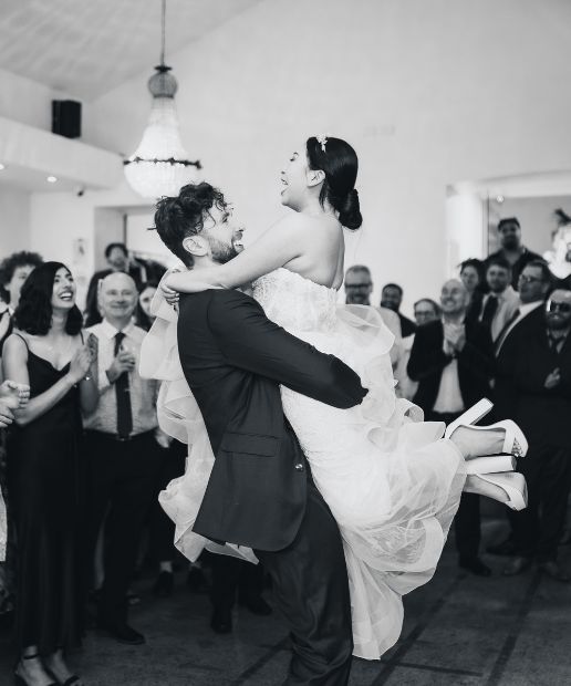 Happy wedding couple on the dance floor